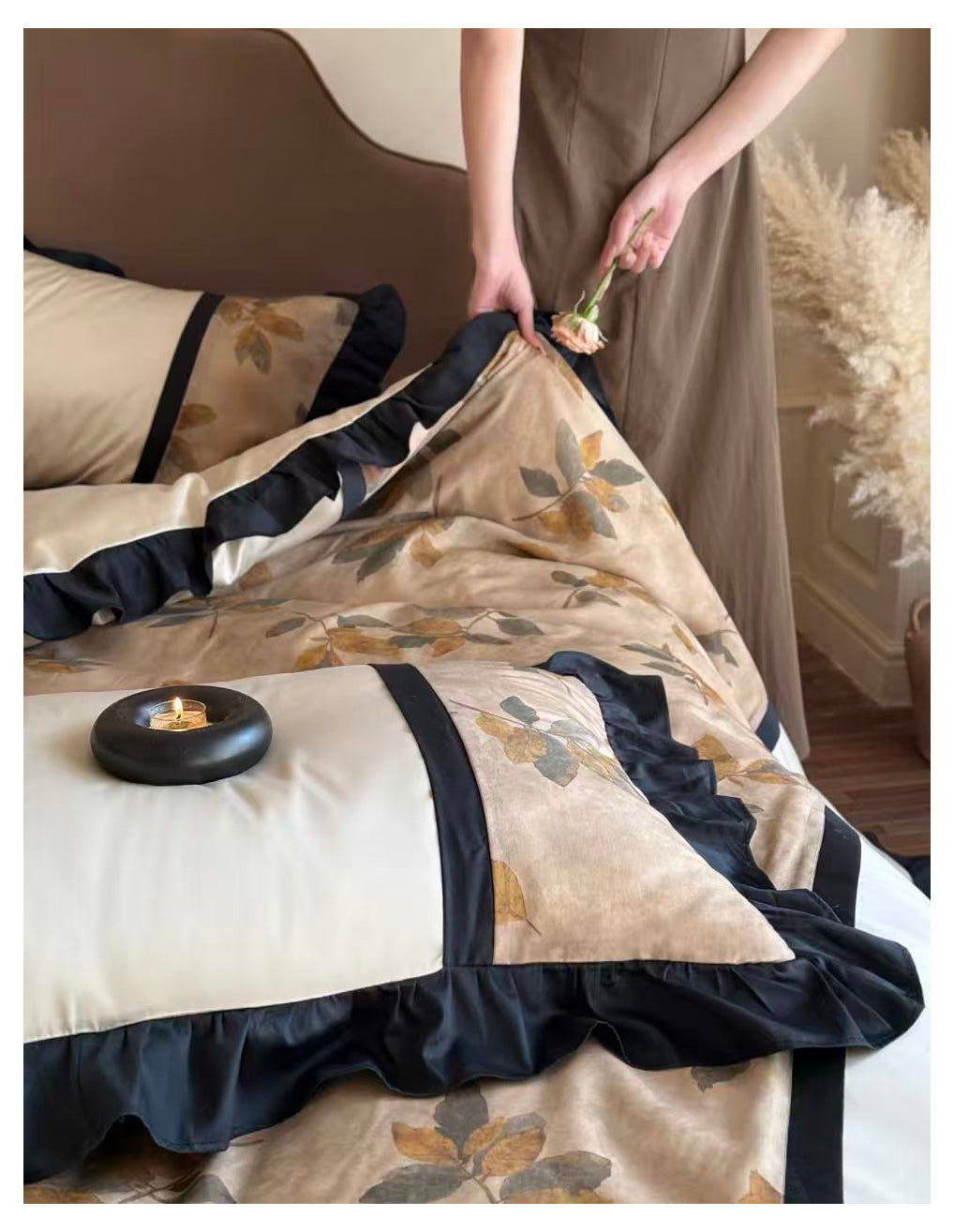 vintage style pure cotton velvet floral digital print four-piece set