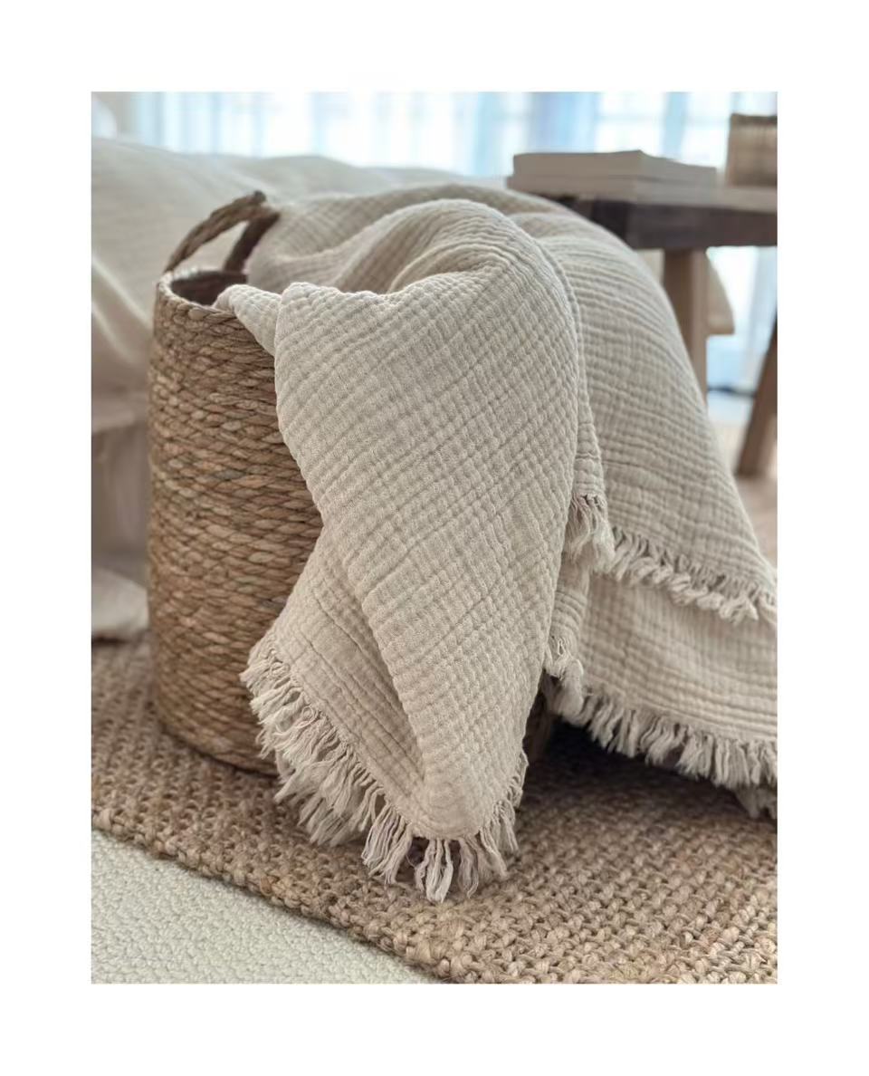 Cotton and hemp fringe blanket