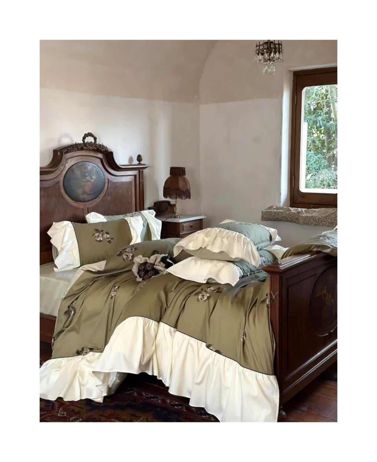 French romantic all-cotton velvet cotton brocade lace pure cotton four-piece set (seasonal style)